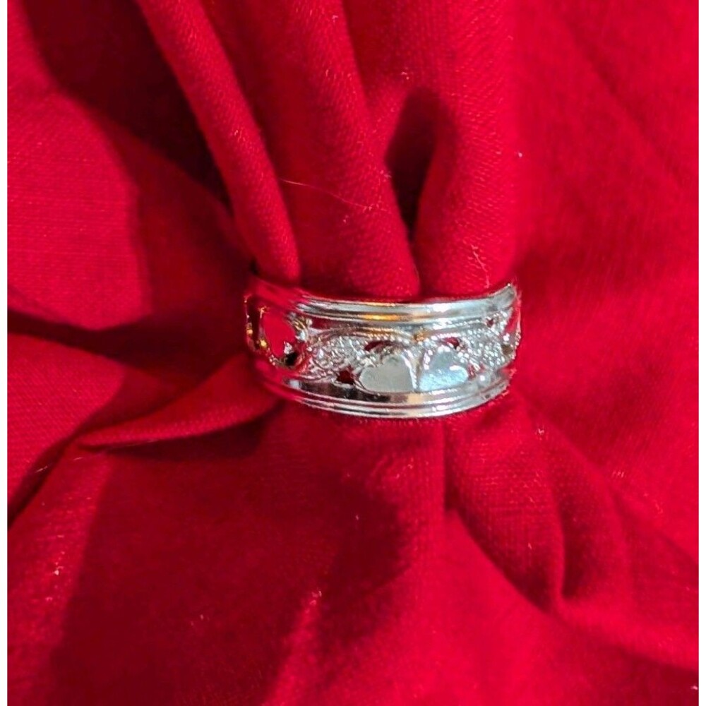 Vintage Silver Filled Filigree Ring Openwork Heart Band Size 7.5 Eternity